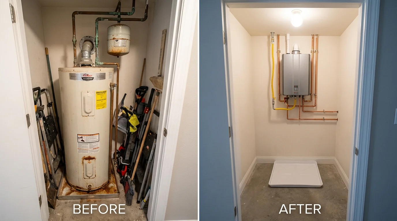 Tank water heater versus wall-mounted tankless unit comparison for Brookings, SD homeowners