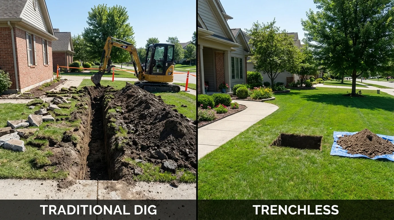 Trenchless sewer repair with minimal yard damage versus traditional excavation in Brookings, SD